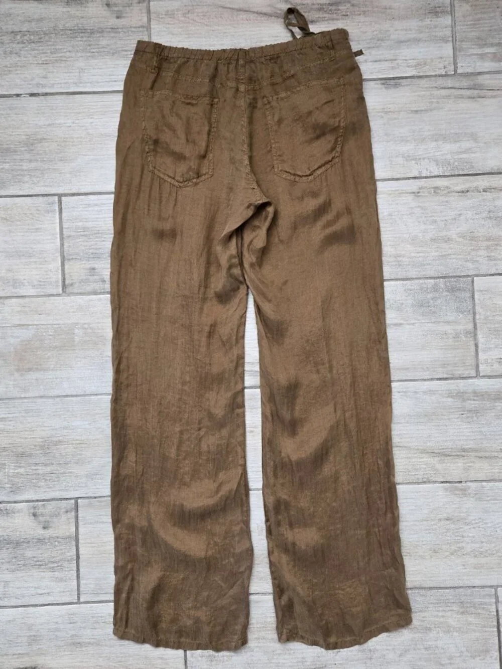 Zara Lyocell Straight Leg Pants Womens Coffee Brown Flowy Shimmery Tie Waist 4